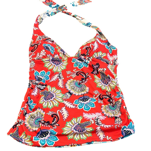 Tommy Bahama Reversible Paisley Tankini Top Halter Style Red Cream Blue S P